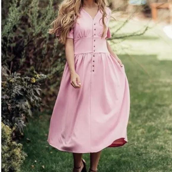 Elegant Pink Button-Down Dress | Jessakae Folklore | XL - Picture 9 of 10